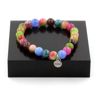 Pierres et Minéraux. Bracelet Perles Tourmaline multicolore + Tourmaline melon d'eau 8 mm. Fabriqué en France.