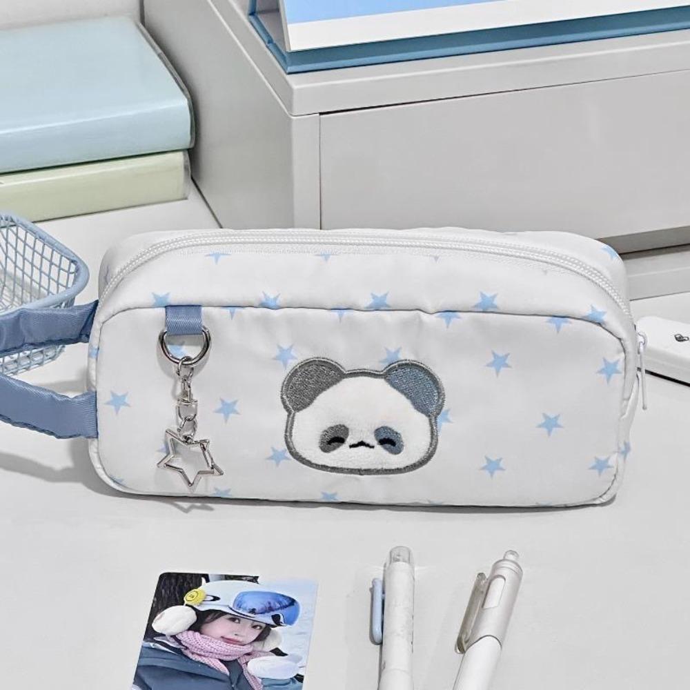 

Pink Pen Bag Star Rabbit Pattern Handheld Stationery Bag Zipper Design Large Capacity Stationery Storing Bag Students