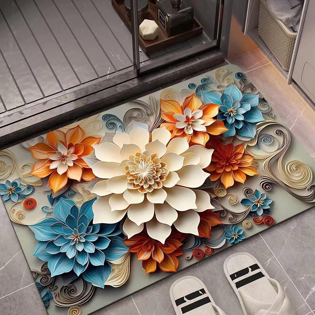 Europe Style 3D Effect Flowers Carpet Living Room Sofa Bedroom Bedside Study Entrance Door Rug Non-slip Light Luxury Decor Mat