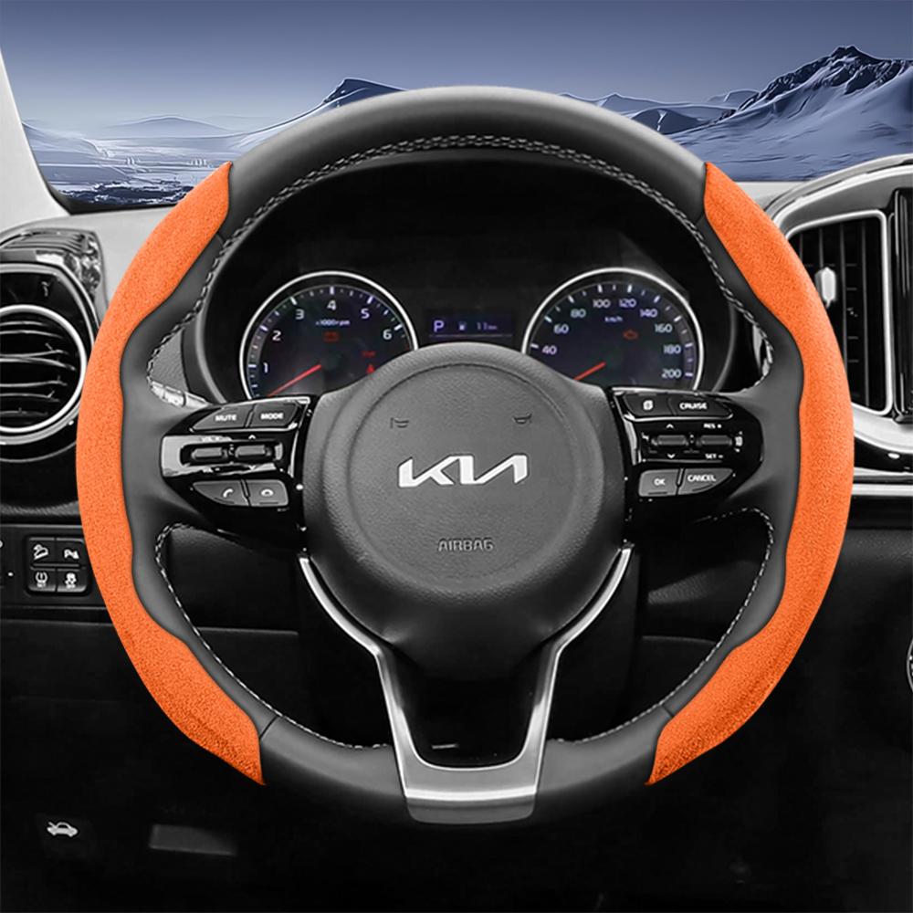 Suitable for Kia Sporty Suede Steering Wheel Cover with Split Snap-On Design for Sportage Seltos Sorento Niro Sonet Picanto K3 Forte Cerato Ljcmw22