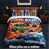 Monster Truck Theme Custom Text Or Name 3Pcs Bedding Set,1 Flat Sheet & 2 Pillowcases Personalized Home Bedding