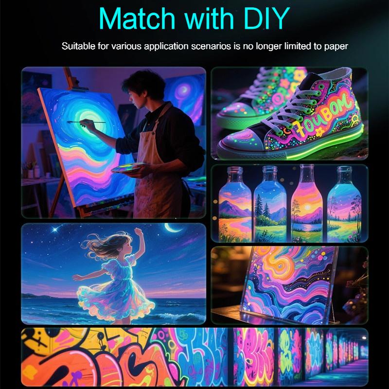 Borrence Glow In The Dark Acrylic Paint Set 20ml 8-Color Hand-Painted Graffiti DIY Fluorescent Pigment Luminous Paint Waterproof
