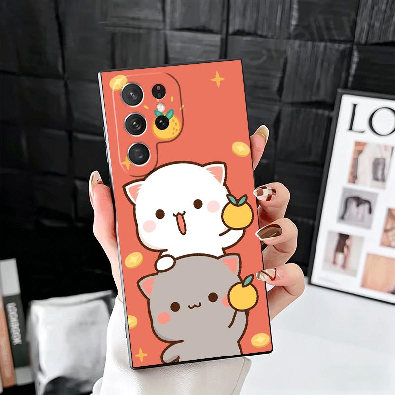 Cartoon Cute Peach Goma Soft Phone Case for Samsung Galaxy S26 S25 Edge S24 Ultra S23 Plus S22 S21 FE S20 Black Cover Back Shell