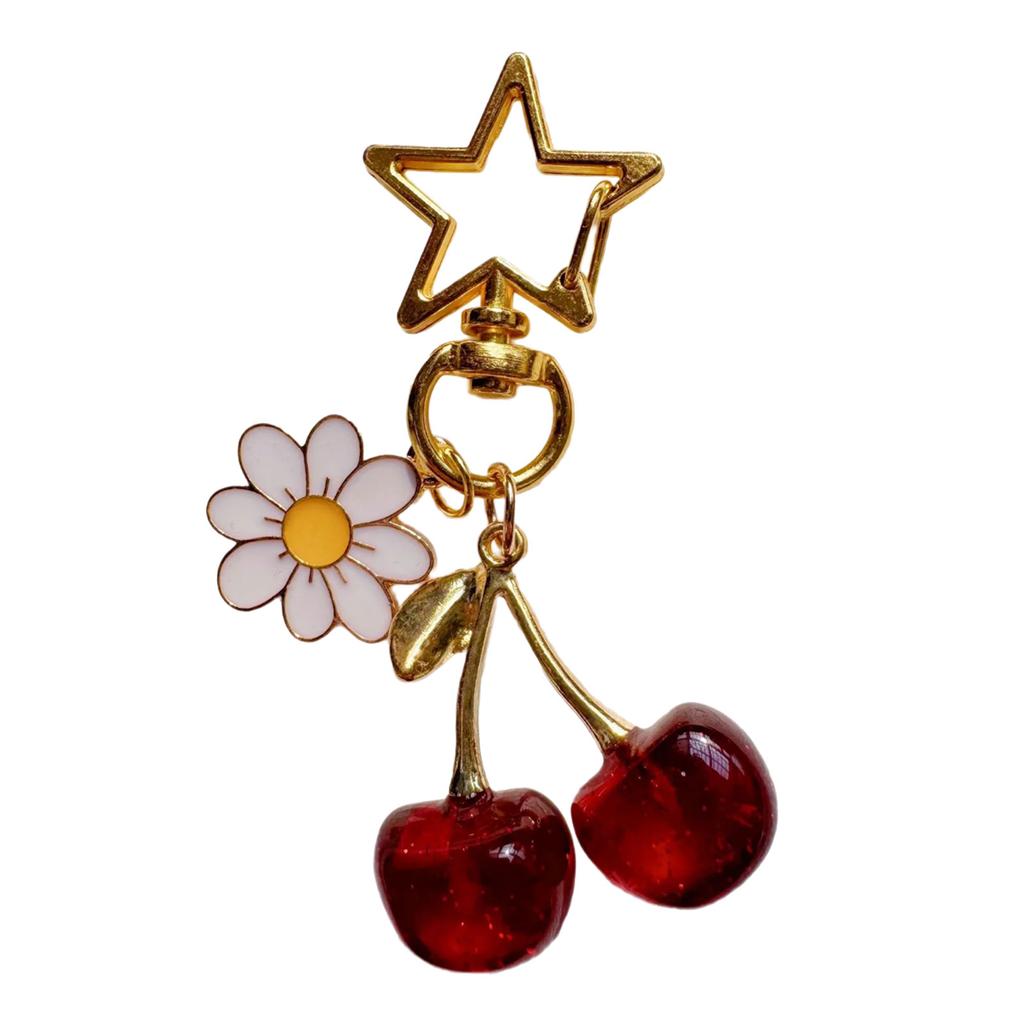 Cherry Flower Keychain Fashionable Fruit Pendant Key Holder Accessory Lightweight Bag Charm for Women and Girls