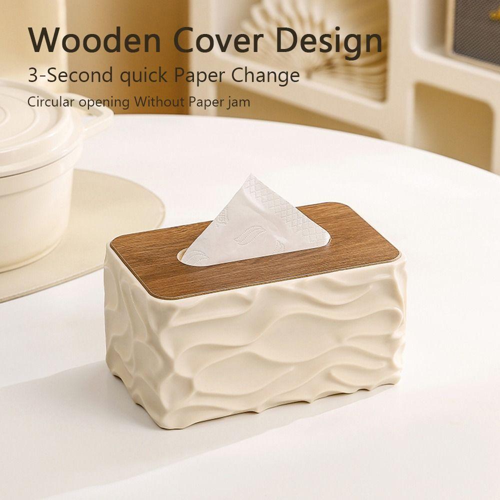 Durable Large Capacity Tissue Box Cover Dust-proof Creative Tissue Storage Box Wooden Lid Elegant Tissue Box Holder Living Room