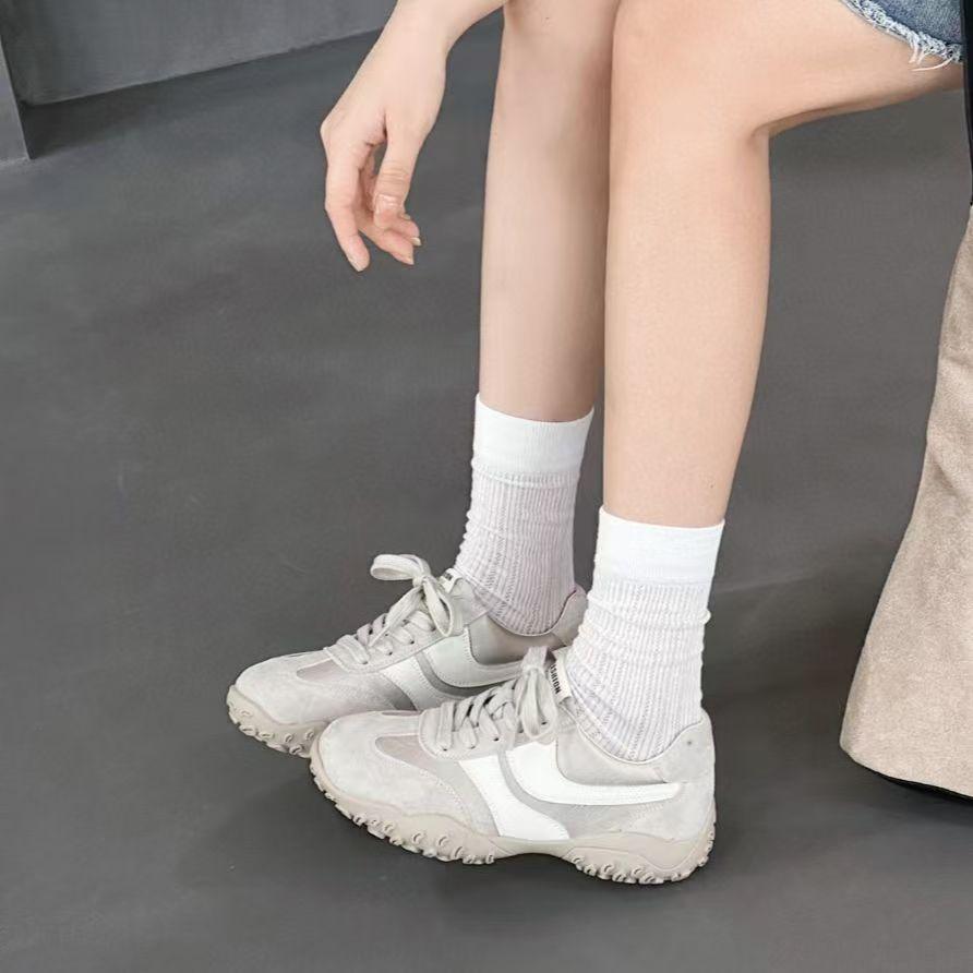 Hochwertige Damen Sportschuhe im koreanischen Stil, atmungsaktives Leder - Neue vielseitige Freizeit-Sneaker mit dicker Sohle