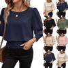 Blouses For Women Dressy Casual 3/4 Length Sleeve Womens Tops O Neck T Shirts With Smocked Cuffs