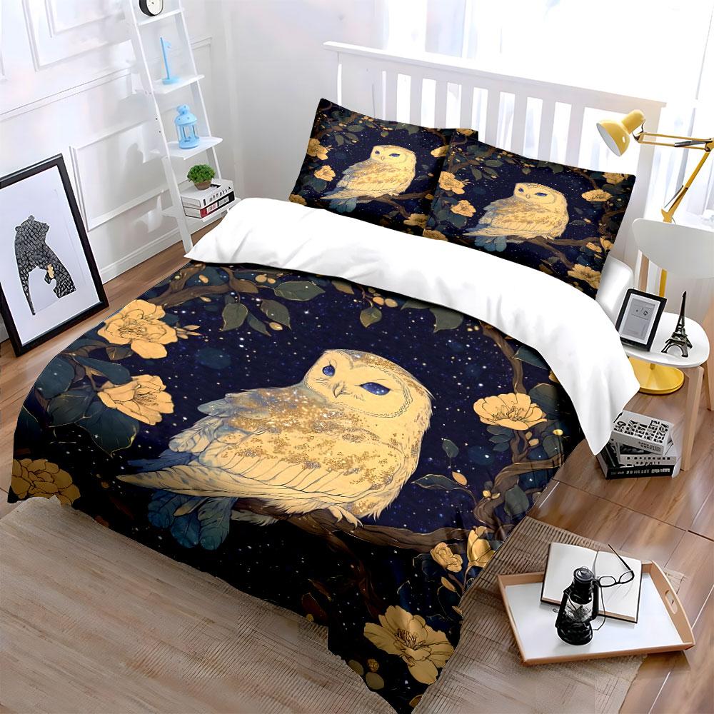 Starry Owl Decorative Art Set Soft Comfortable Duvet Cover Bedding Set Included 1*Duvet Cover & 2*Pillowcases, Gift
