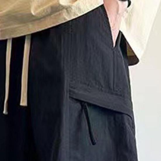 Men's Knee Length Shorts Loose Fit Cargo Shorts with Drawstring Waist