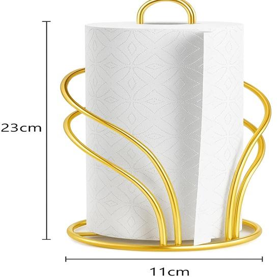 Gold Metal Tissue Roll Holder for Kitchen Paper Towel Holder Stand for Countertop, Dining Table Bathroom Premium Modern Napkin Holder for Home Décor