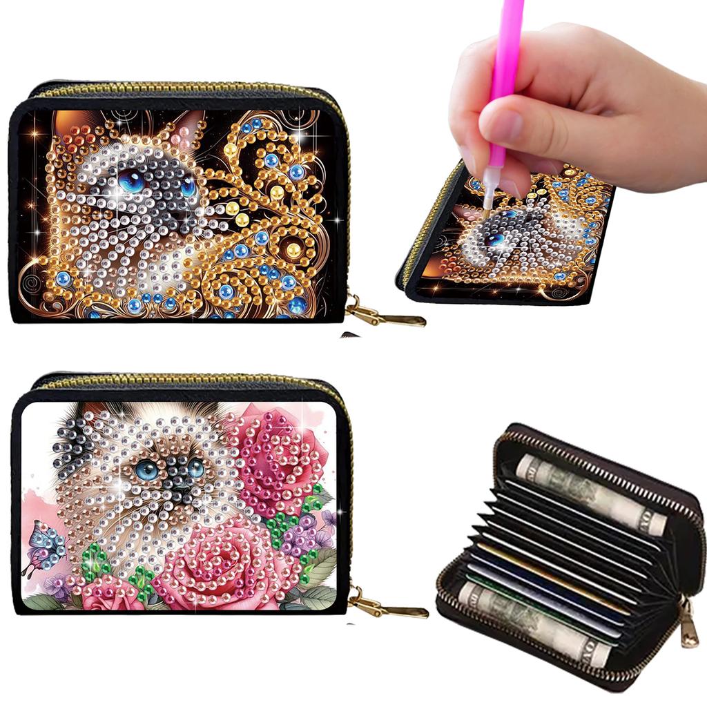 2pcs Animal Pattern Diamond Painting Fashion Card Holder DIY Diamond Painting Art Kit ID Storage Bag for Travel and Daily Use