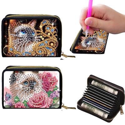 2 Pezzi Pittura Diamante con Motivo Animale Portamonete Compatto Kit Artistico Pittura Diamante Fai-da-te Borsa per Contenere Documenti d'Identità per le Vacanze e l'Uso Quotidiano