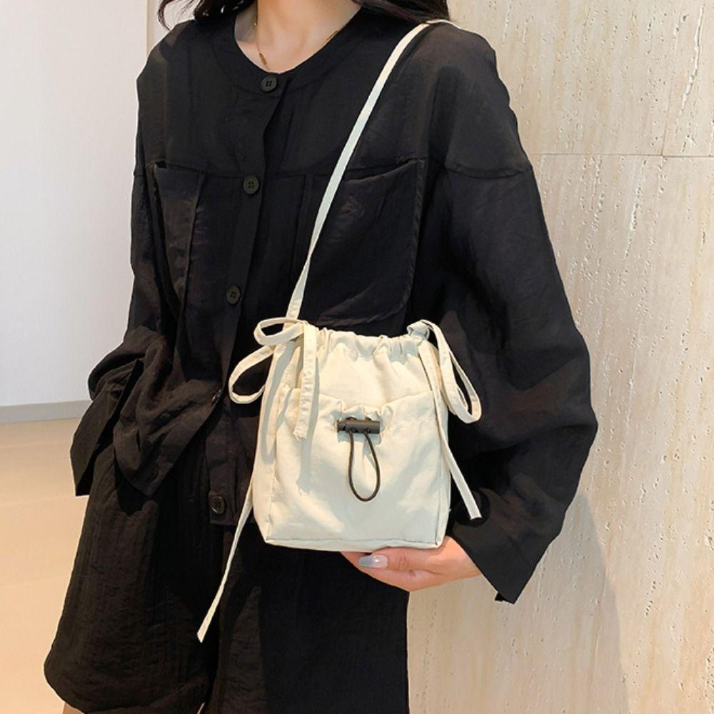 Crossbody Bag Drawstring Canvas Bag Purse Mobile Phone Bag Fashionable Nylon Shoulder Bag  Girls