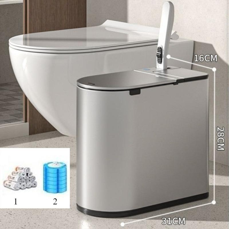 

Automatic Sensor Trash Can Stainless Steel Smart Trash Can Large Capacity with Toilet Brush Garbage Bin Bathroom Accessories