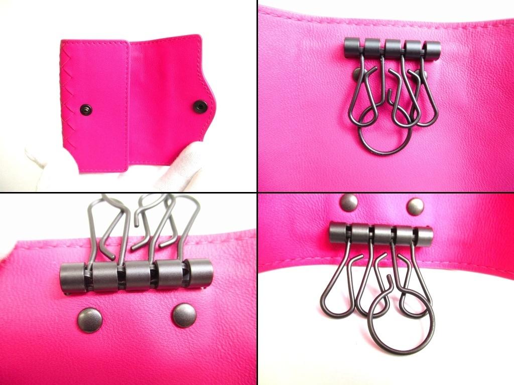 Authentic BOTTEGA VENETA Pink Leather Silver H/W 4 Pics Key Chain #b105  Seller Refurbished