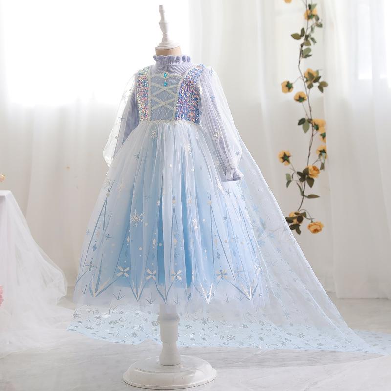 Elsa Princess Knitted Wool Dress for Girls - Spring & Autumn 2025