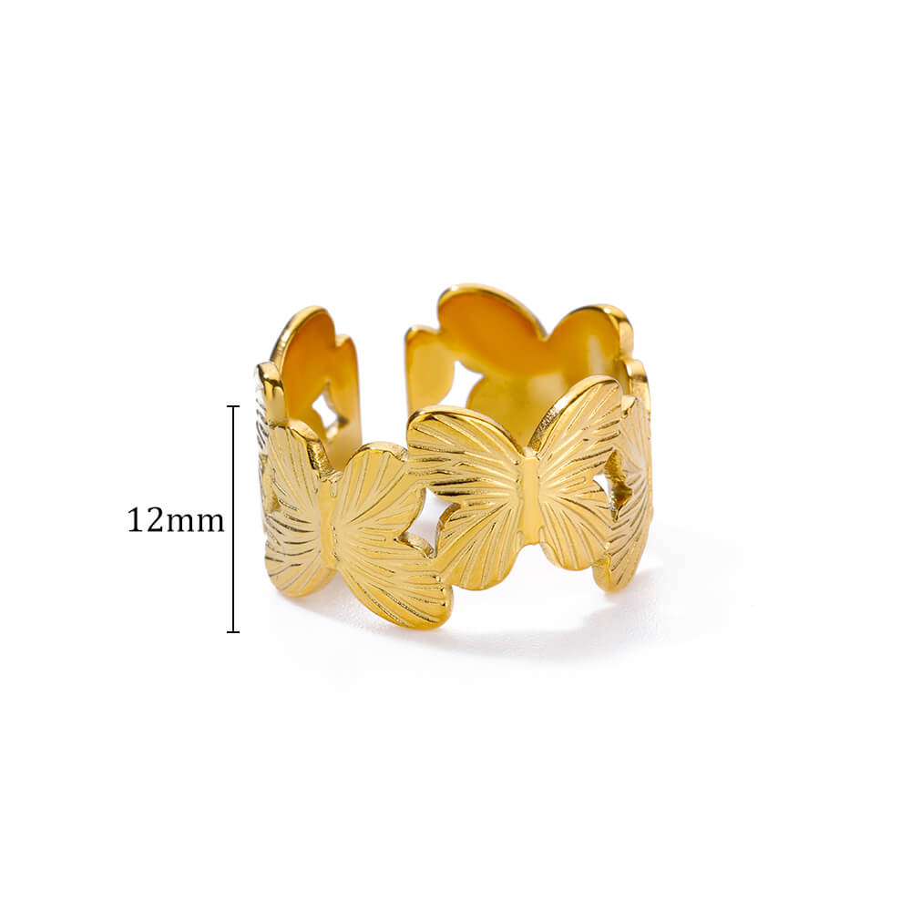 Butterfly Ring for Women Gold Plated Stainless Steel Butterfly Opening Ring Hypoallergenic Wedding Christmas Jewelry
