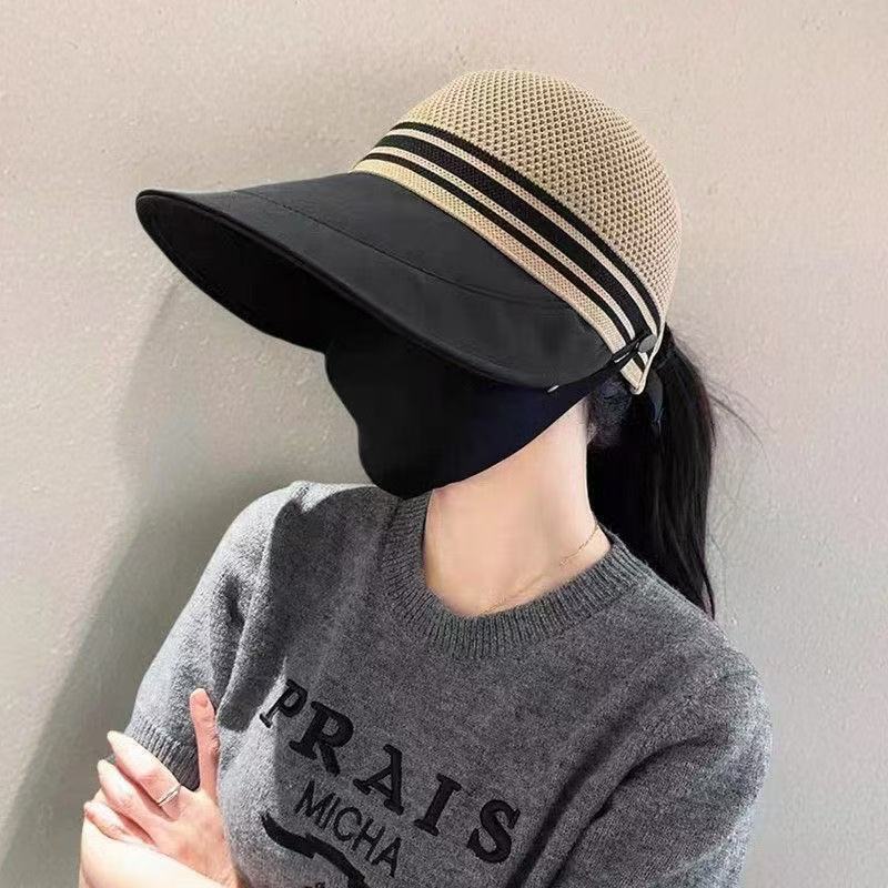 Summer New Hollow Breathable Fisherman Hat for Women, Outdoor Sun Protection, Suitable for Ponytails, Fashionable Baseball Cap, 2-pack