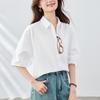 Pure Cotton White Shirt for Women Short-sleeved French Niche Design Top Loose Age-reducing High-end Korean Style Clothes