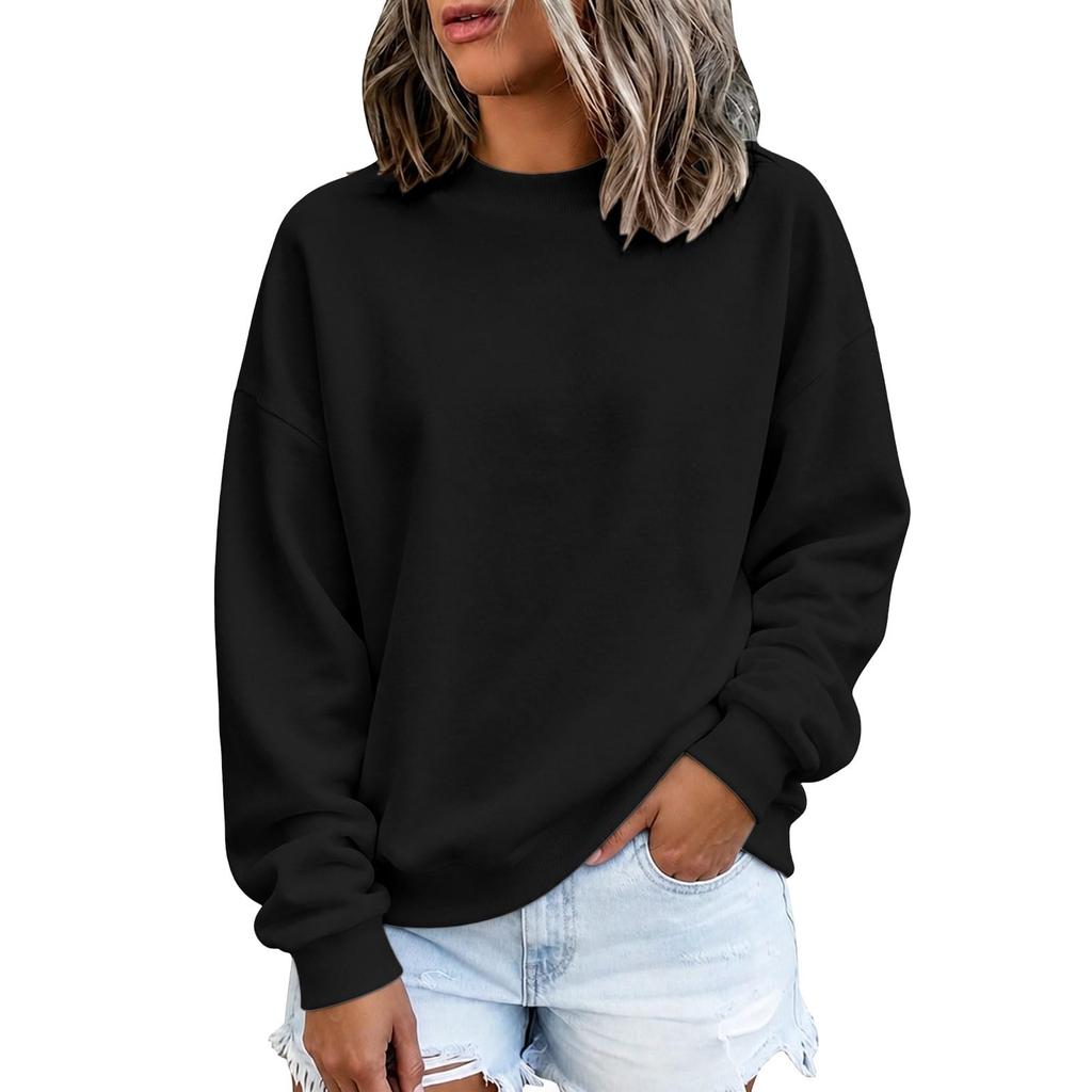 Women's Long Sleeve Color Round Neck Loose Fit Sweatshirt Soft Comfortable Casual Pullover for Everyday Wear
