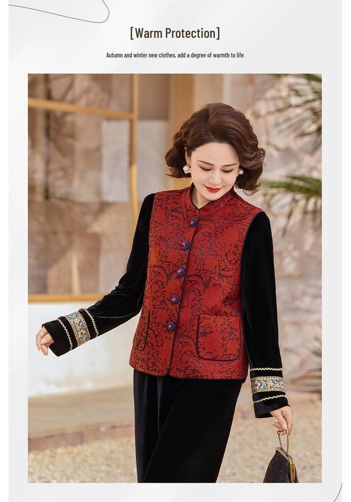 Elegant Spring/Autumn Three-Piece Tang Suit Set for Middle-Aged Women - Includes Vest, Top, and Jacket