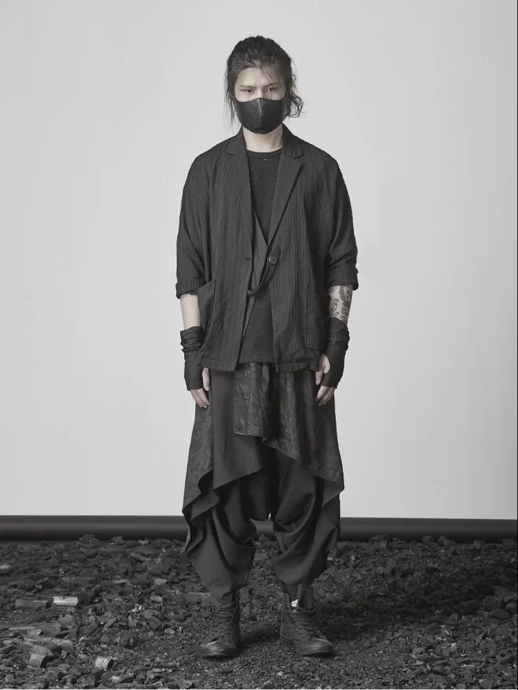 Pánské volné široké tmavé kendo harémové kalhoty ve stylu Yamamoto