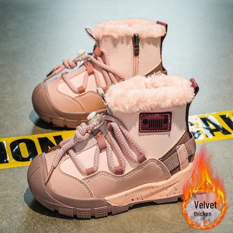 Winter New Children's Cotton Sports Shoes, Soft Sole Snow Boots with Fleece for Boys and Girls