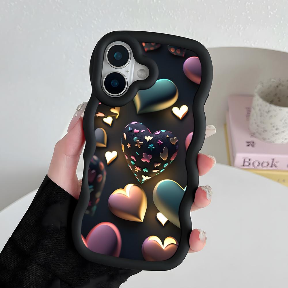 Y2K Leuchtende Herzen Wellige Kante TPU Handyhülle für iPhone 17 16 15 14 13 12 11 Air Pro Max Plus Buntes Cover