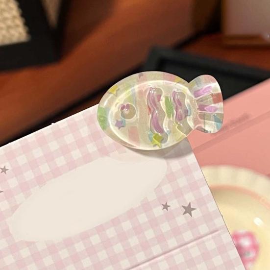 6Pcs Girl Hairpin Soft Macaron Color Clear Jelly Acrylic Fish Shape Stable No-Pull Bang Clips 3D Wavy Line Photogenic Hair Accessories
