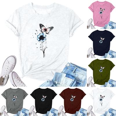 Women's Fashion Printed Casual Pleated Round Short Sleeve T-Shirt Top