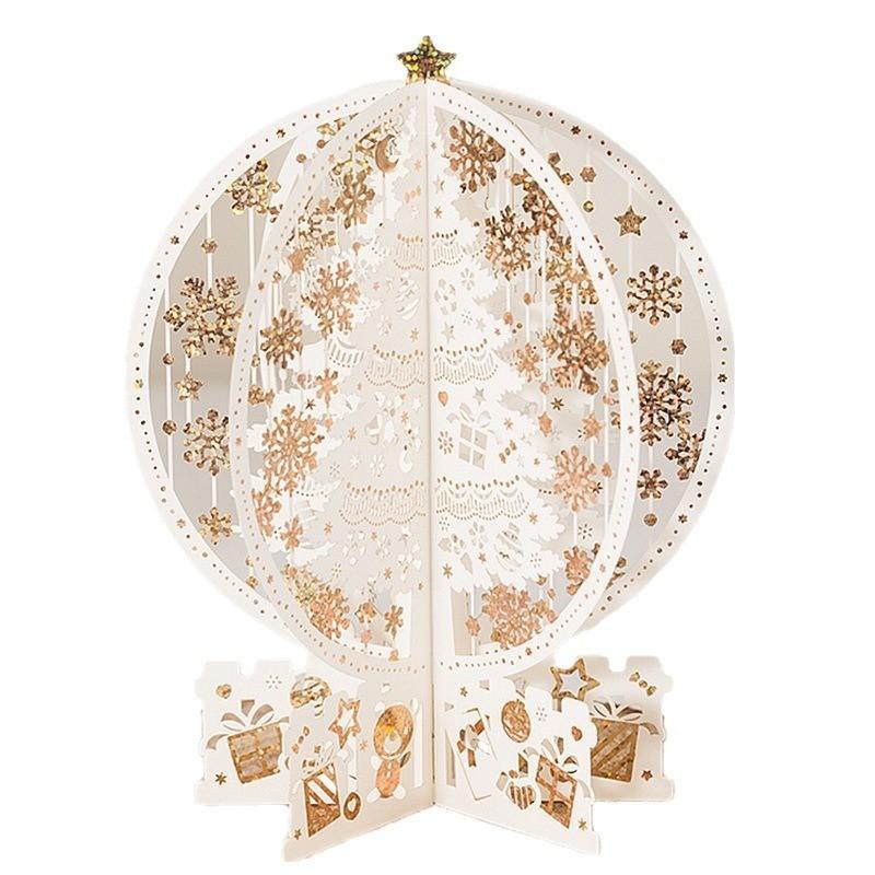 Christmas 3d Laser Cut Card With Gold Foil Snow Globe For Holiday Greetings