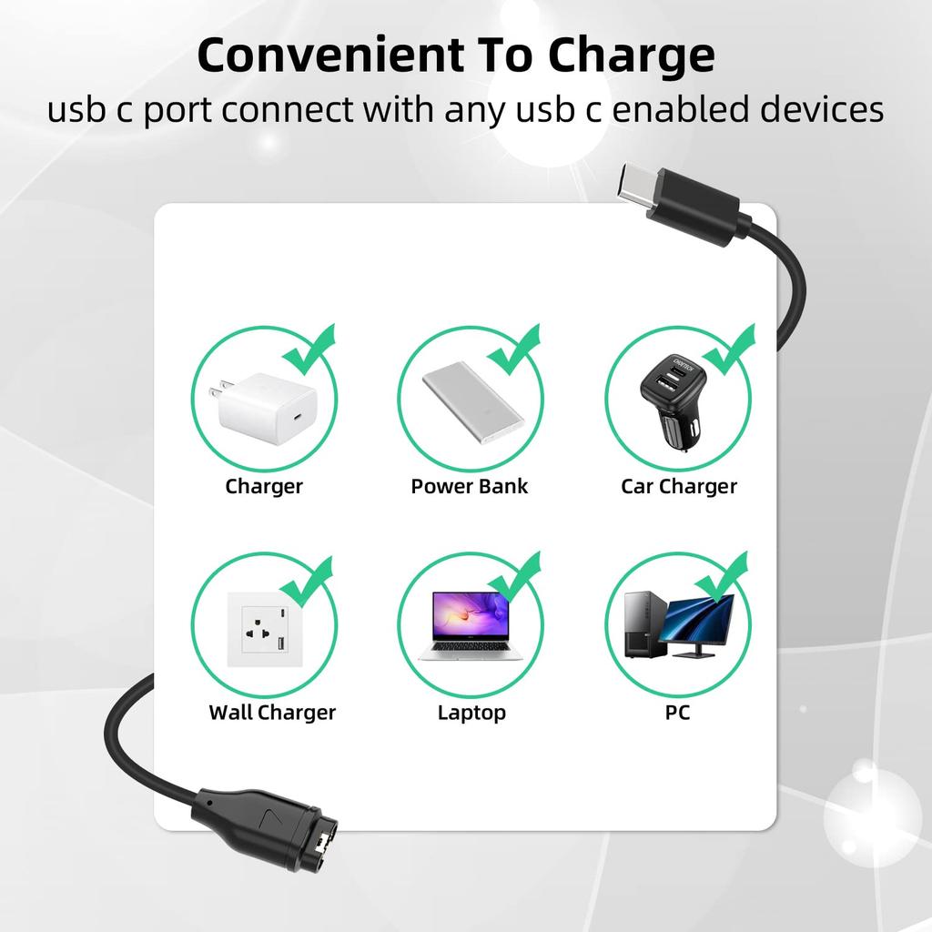 Type C Watch Charger Cable for Garmin Venu2/VenuSq2/3/3S Fenix 5/6/7/8 Vivoactive4/4S/3 Charging Cord For Forerunner 965/266