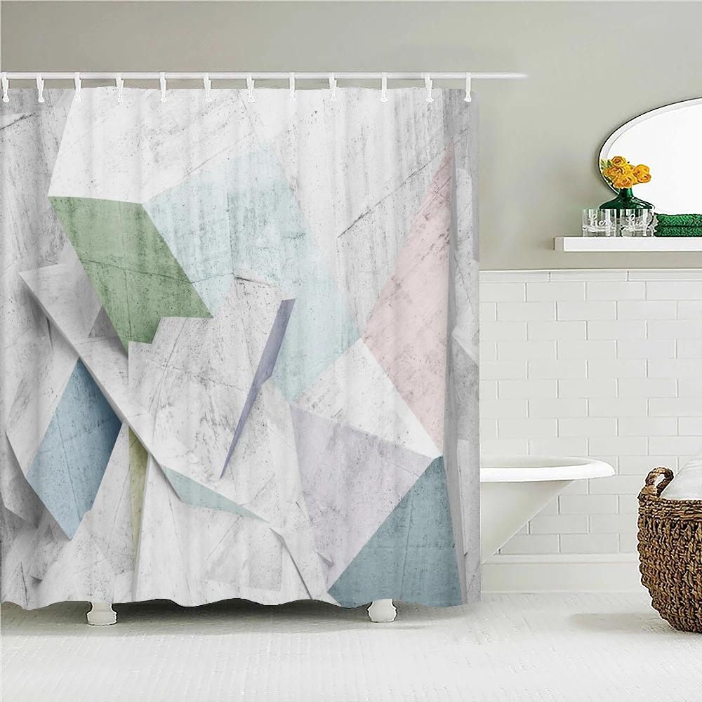 240x180cm Bathroom Waterproof Shower Curtain Simple Geometric Pattern Printing Polyester Home Decoration Curtain With Hook