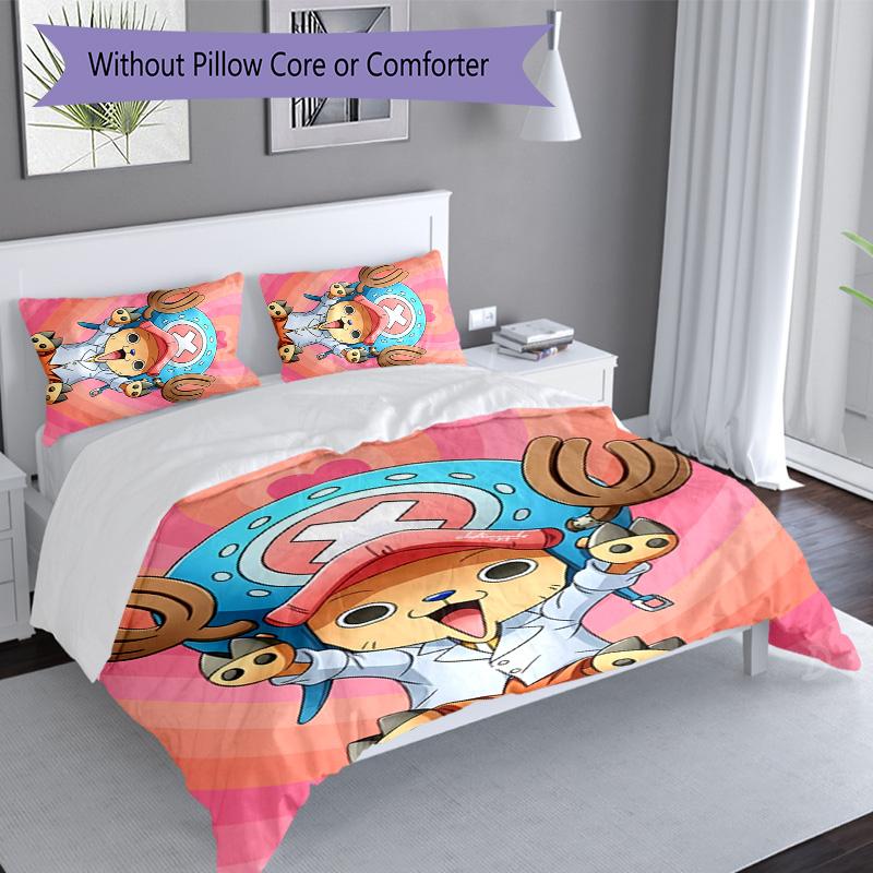 3pcs One Piece Tony Tony Chopper pattern bedding set duvet cover set includes duvet cover &pillowcases, perfect all season bedroom decoration & gift