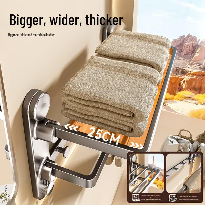 Baihan Punch-Free Suction Cup Bathroom Towel Rack with Shelf