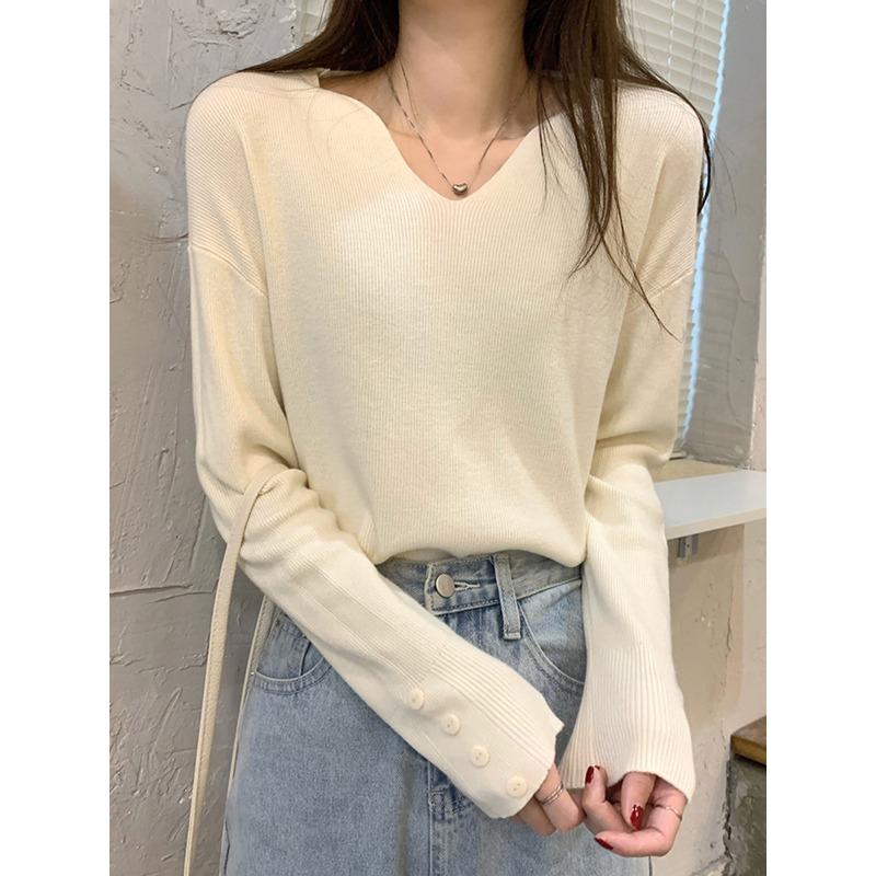 Temperament collar slack knitted sweater soft waxy sweater autumn and winter casual simple button long sleeve women's bottoming top