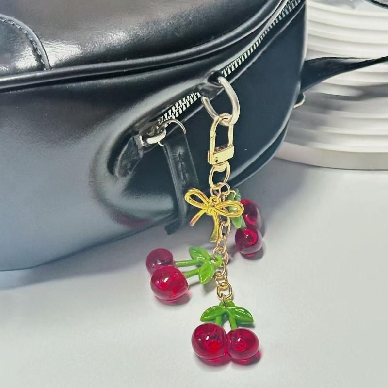 Y2K Simulation Cherry Fruit Keychain Korean Fresh Sweet Keyring  Women Bag Pendant Key Hanging Decoration Girl Gifts
