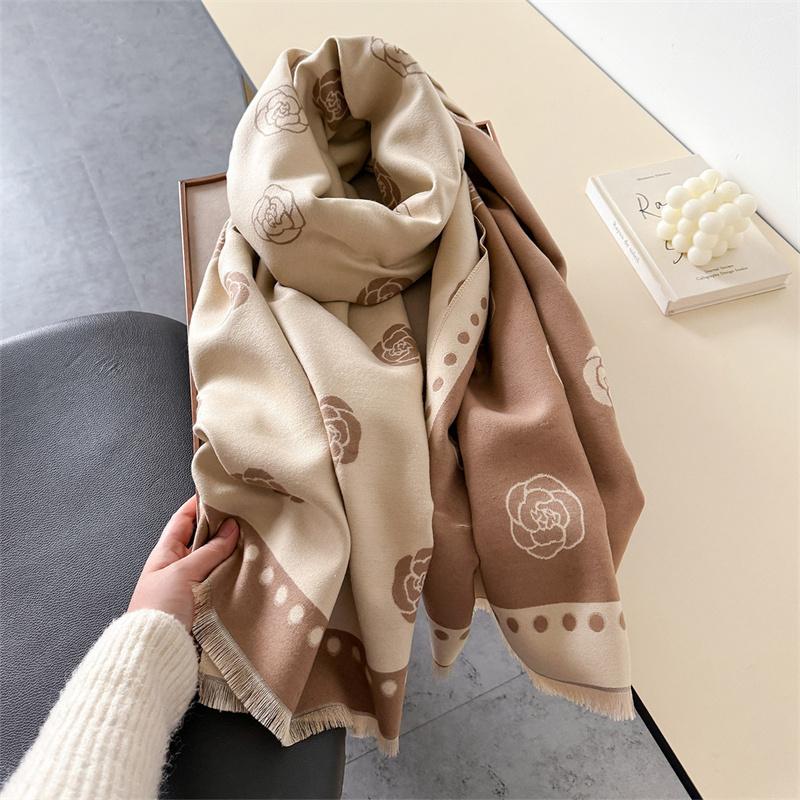 Luxury Women Cashmere Winter Scarf Stripe Print Female Foulard Pashmina Large Double-sided Thick Warm Shawl Blanket Wraps