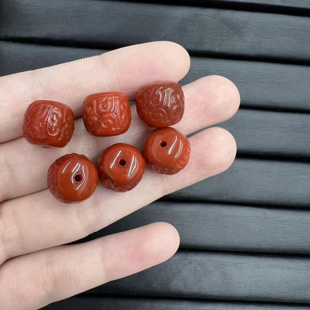 Red Agate Nan Hong Lion & Nine-Tailed Fox Beads for DIY Bracelets
