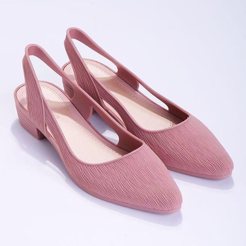 Women's Summer New Low Heel Slip On Sandals Soft sole Non Slip Waterproof Shallow Pointed Toe Match Skirt Sandals Beach Sandals
