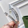 Sterling Silver S925 Carved Openwork "G" Letter Minimalist Unisex Wide Bracelet