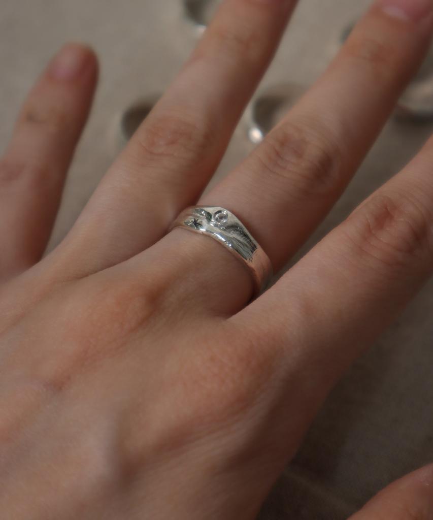 Burin Texture Engraved Couple Ring Milky Way Ring (Ver.Mini) Lab Diamond (C Type)
