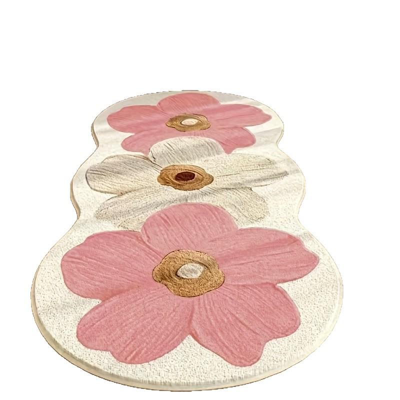 Thick, Wear-Resistant Faux Cashmere Floral Floor Mat - Ideal for Bedroom & Living Room