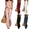 Damen ärmelloser Jumpsuit Neckholder Bindegürtel Weiter Bein Urlaubs-Langhosen Romper