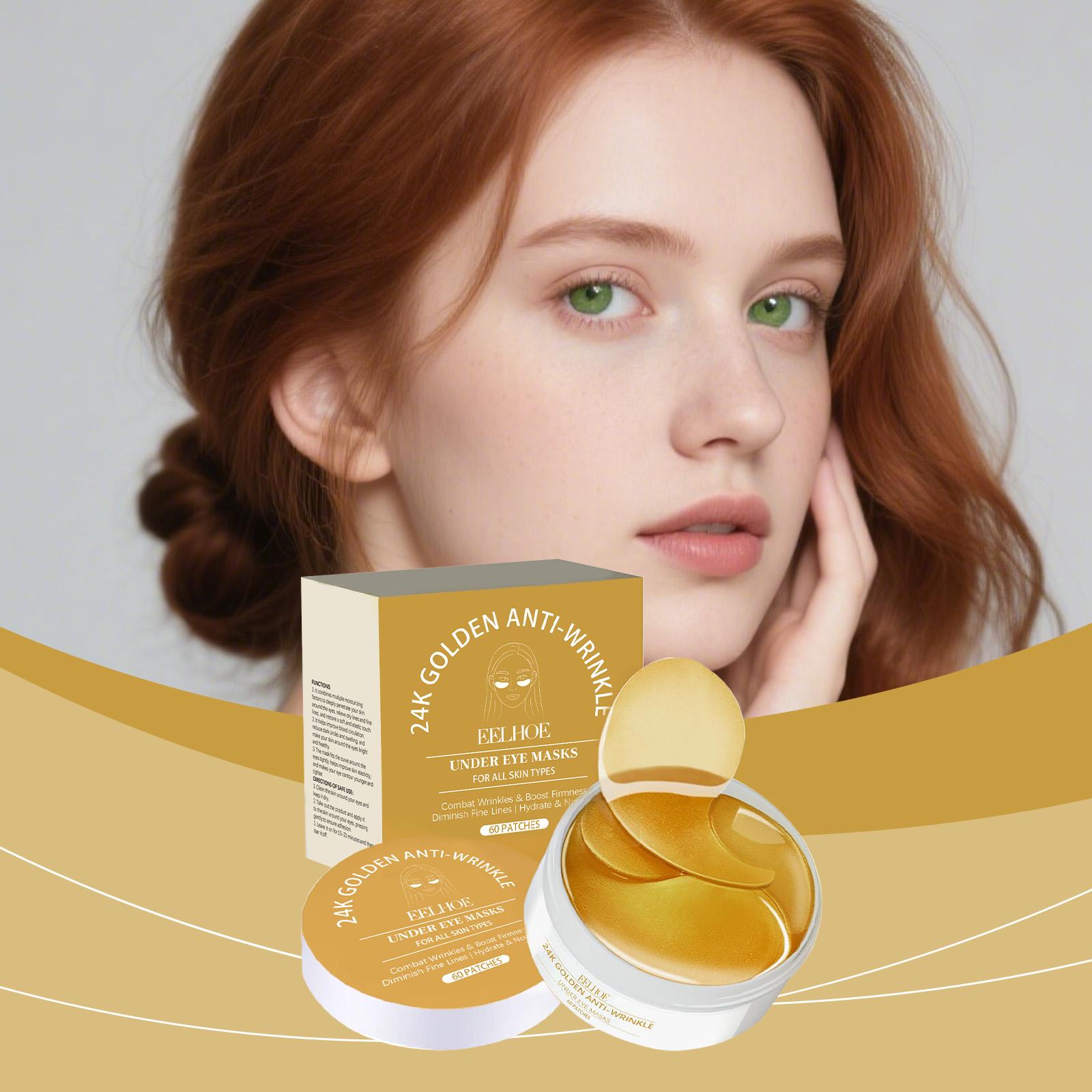 

Eelhoe Golden Eye Moisturizing Mask Removing Darkening Relieve Dry Fatigue Fade Fine Lines Soothing Red Puffiness Eye Care Masks 60patches