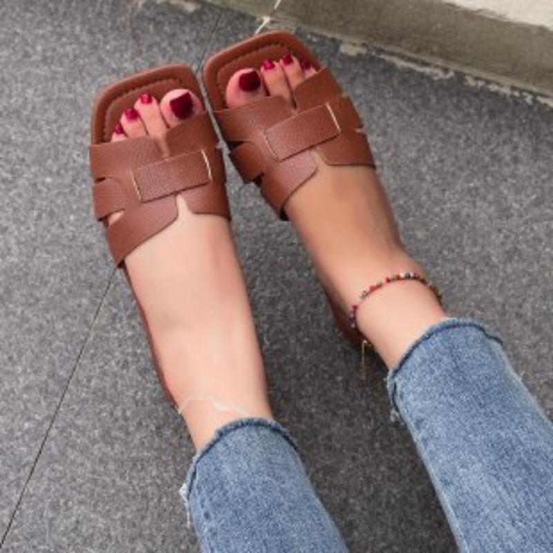 Women's Square Toe Leather Studded Flat Sandals - Multi Colors availableCasual and comfortableFashionable and versatileBreathable Sandal Design