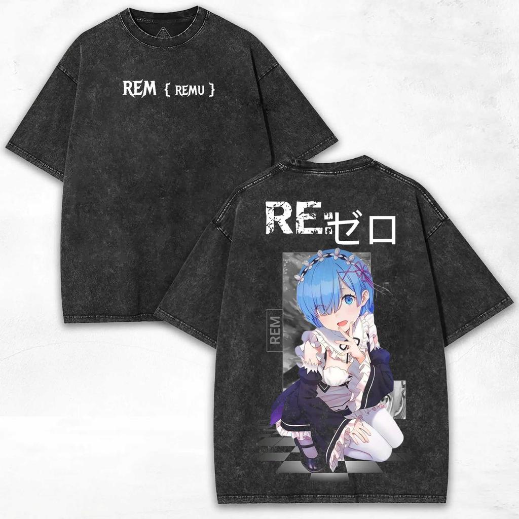 2026 Hot Sale Rem Re ZERO Anime Printed T-shirt for Men Women Clothing Harajuku Y2k Washed Oversized T Shirt Summer Short Sleeve Cotton Tees Tops