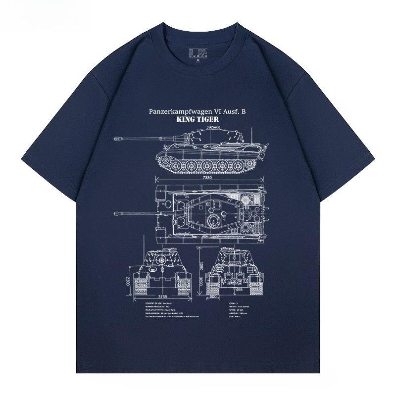 2026 New King Tiger Heavy Tank Design Tiger Weapon Military Fan Print High Quality Unisexs Crew Neck Loose Plus Size TShirt