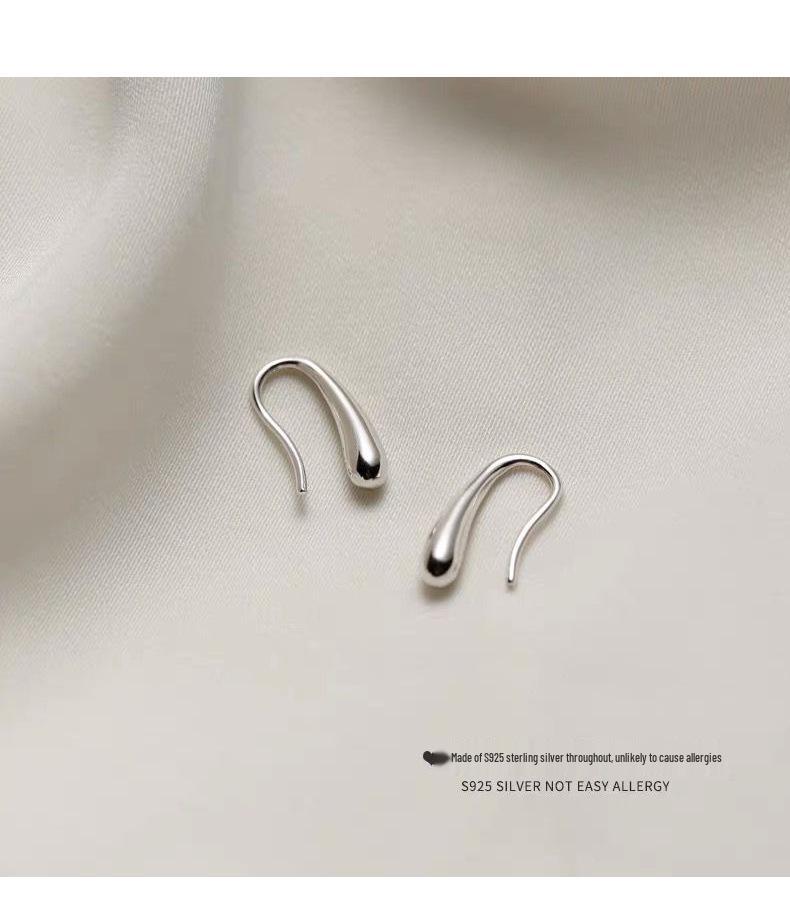 S925 Sterling Silver Women's Simple Korean Style Water Drop Stud Earrings for Sleeping