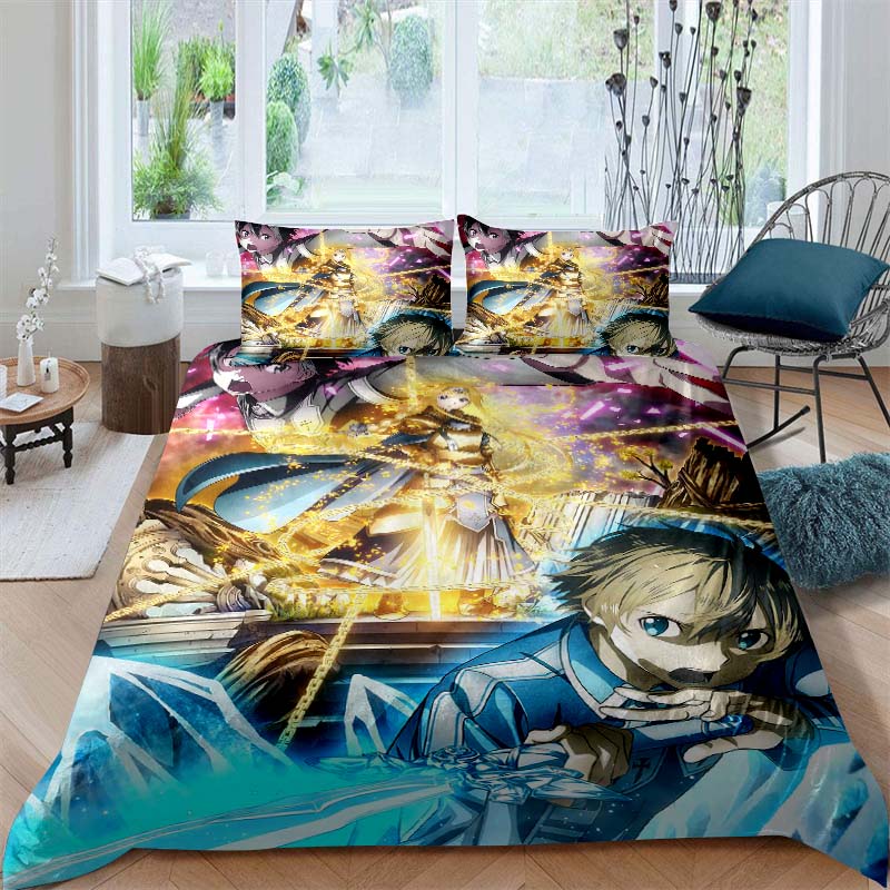 3D Printed Sword Art Online Bedding Set, Three-Piece Set, Includes Printed Duvet Cover and Pillowcases, Adult Size65